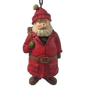 2003 Hallmark Kris Kringle Ornament With Woven Backpack & Red Coat Christmas